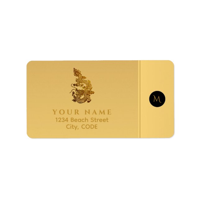 Étiquette Année du Dragon Chinois 2024 Monogramme Élégant RA (Devant)