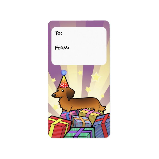 Étiquette Anniversaire Dachshund Tags cadeaux (longhair) (Devant)