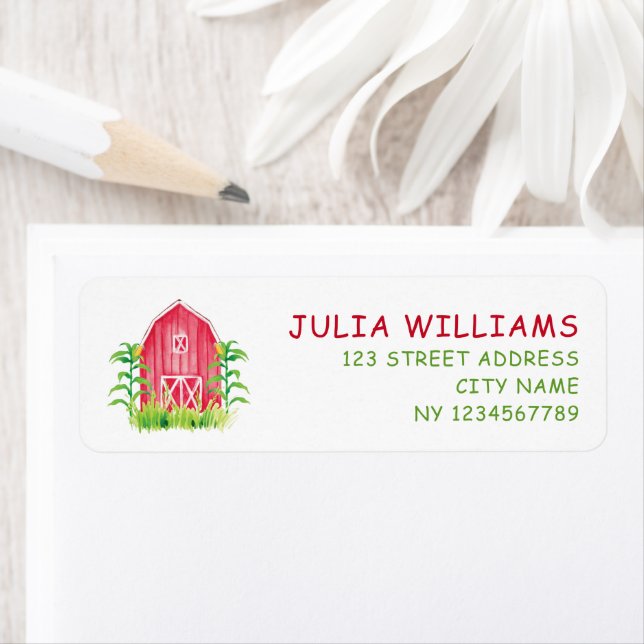 Étiquette Anniversaire de Red Farm House (En situation)