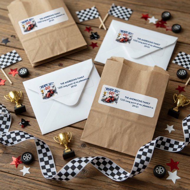 Étiquette Anniversaire de voiture de course  (Créateur téléchargé)