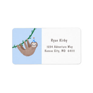 Étiquette Anniversaire du thème Sloth avec point polka bleu 