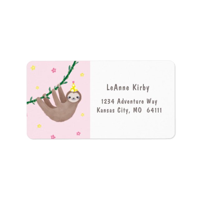 Étiquette Anniversaire du thème Sloth avec pois jaune et bla (Devant)