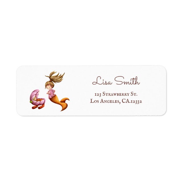 Étiquette Annonce de naissance de bébé sirène mignonne Adres (Devant)