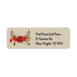 Étiquette Antlers Ornements Floraux Antlers Vacances Rustiqu
