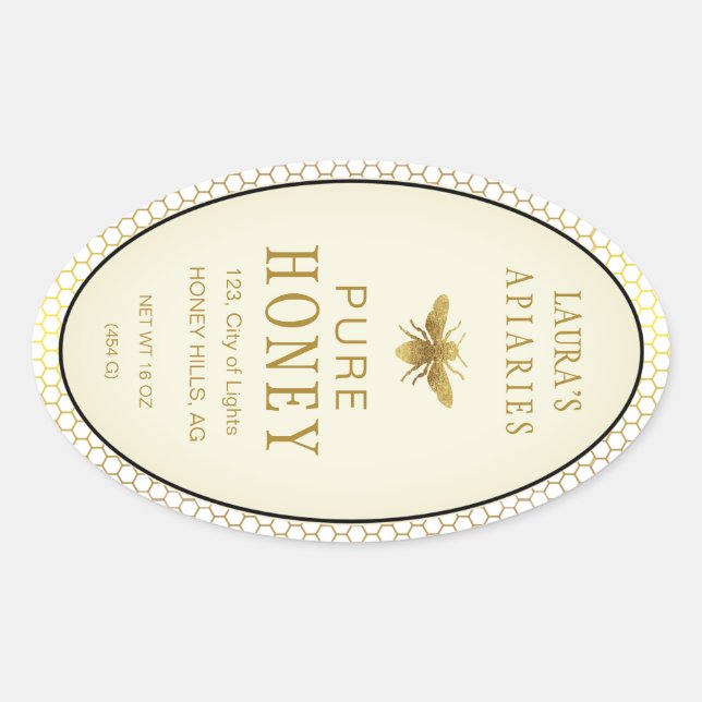 Étiquette apiariste Vintage Oval Queenline abeille (Devant)