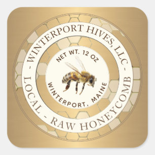 Étiquette apiculteur réaliste Bee Gold Honeycomb