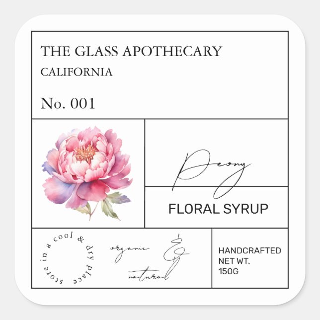 Étiquette Apothecary Peony (Devant)