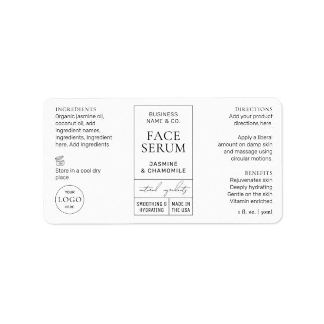 Étiquette Apothecary Style 1 OZ Cosmetic Bottle Label (Devant)