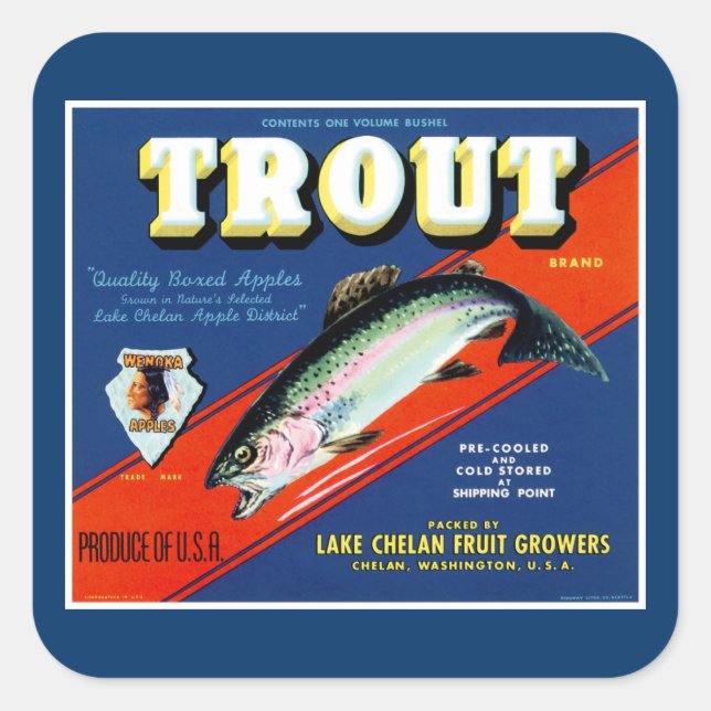 Étiquette Apple de marque vintage truite (Devant)