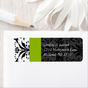 Étiquette Apple Green & Black Bumble Bee Damask Adresse