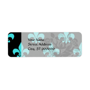 Étiquette aqua bleu fleur de lis motif