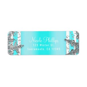 Étiquette Aqua Blue & Silver Winter Snowflakes Fête élégante