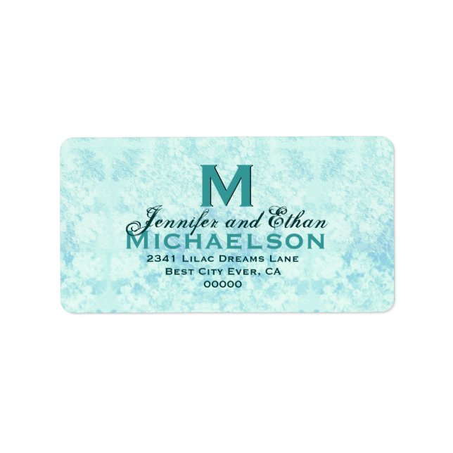 Étiquette Aqua Blue Vintage Mariage Monogramme Personnalisé (Devant)