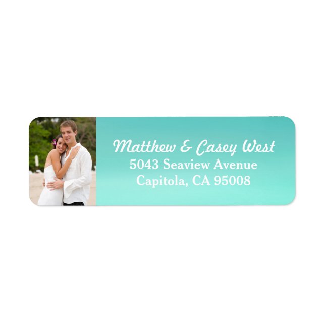 Étiquette Aqua Blue Watercolor Laver la plage Photo (Devant)