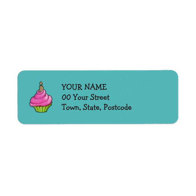 Étiquette Aqua cupcake rose et vert (Devant)