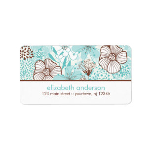 Étiquette Aqua et brun floraux
