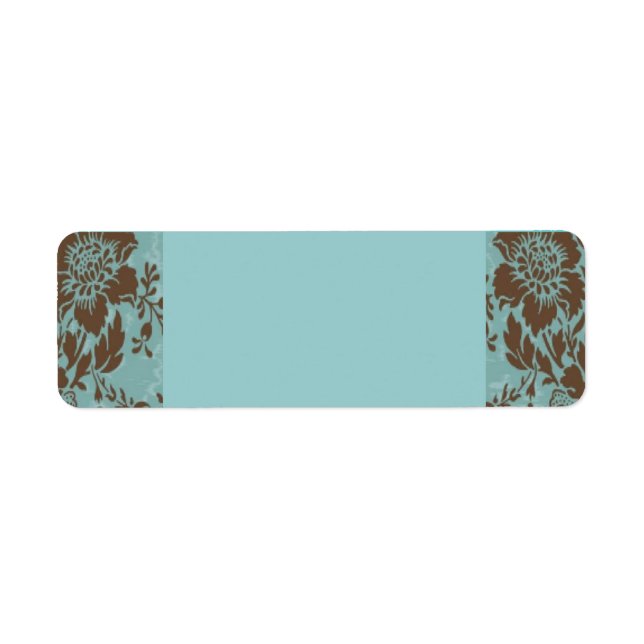 Étiquette Aqua et chocolat damas à fleurs (Devant)