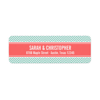 Étiquette Aqua et Coral Moderne Chevron