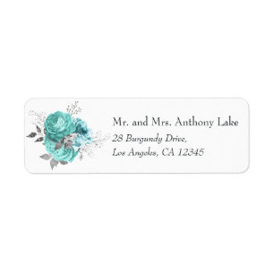 Étiquette Aqua et Silver Vintage Shabby Mariage Rose
