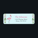 Étiquette Aqua & Flamant rose rose Adresse de Noël tropicale<br><div class="desc">Jolie aquarelle flamingo et verdure d'hiver étiquettes de adresse de vacances en rose et aqua.</div>