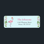 Étiquette Aqua & Flamant rose rose Adresse de Noël tropicale<br><div class="desc">Jolie aquarelle flamingo et verdure d'hiver étiquettes de adresse de vacances en rose et aqua.</div>