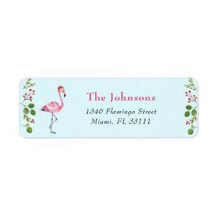 Étiquette Aqua & Flamant rose rose Adresse de Noël tropicale