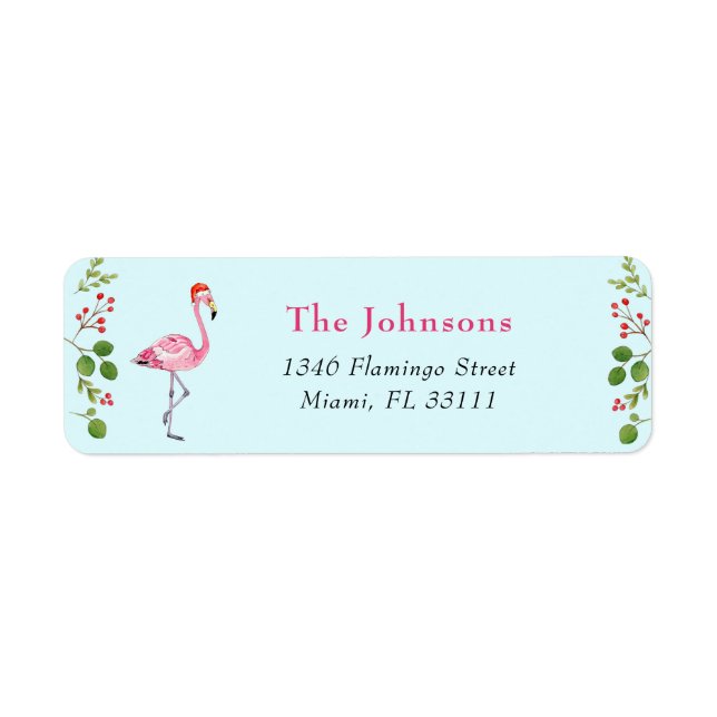 Étiquette Aqua & Flamant rose rose Adresse de Noël tropicale (Devant)