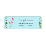 Étiquette Aqua & Flamant rose rose Adresse de Noël tropicale<br><div class="desc">Jolie aquarelle flamingo et verdure d'hiver étiquettes de adresse de vacances en rose et aqua.</div>