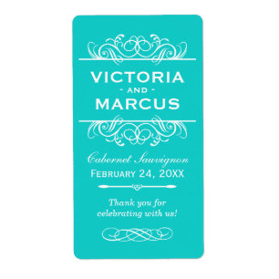 Étiquette Aqua Mariage Vin Bouteille Monogramme Favoriser le
