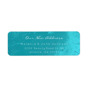 Étiquette Aqua Turquoise Océan Blanc Nouvelle adresse RSVP
