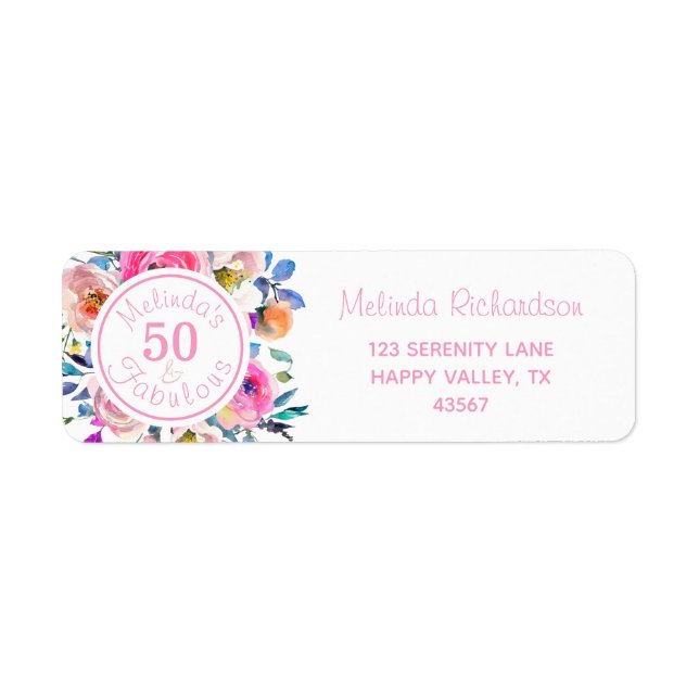 Étiquette Aquarelle 50 et Fabulous rose Roses Floral (Devant)