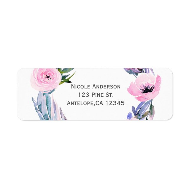 Étiquette Aquarelle à couronne florale Fête des mariées élég (Devant)