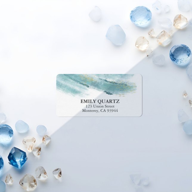 Étiquette Aquarelle Abstraite moderne bleu & or retour (Créateur téléchargé)