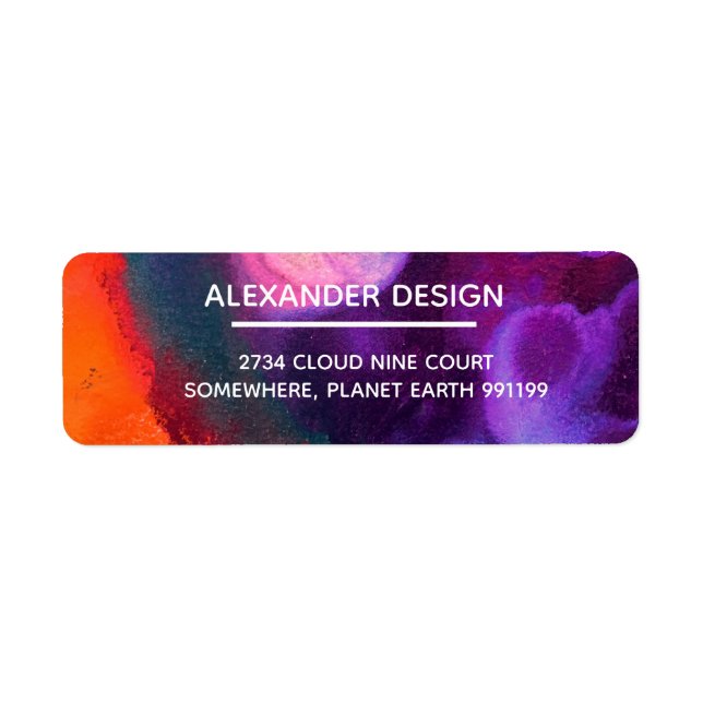 Étiquette Aquarelle Abstraite orange violet, Services (Devant)