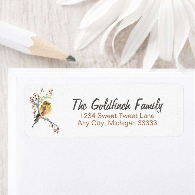 Étiquette Aquarelle américaine Goldfinch Bird (En situation)