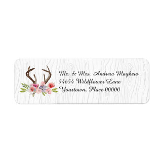 Étiquette Aquarelle Antlers Fleurs sauvages Faux Bois Adress
