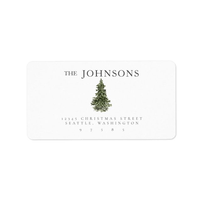 Étiquette Aquarelle Arbre de Noël Adresse de retour (Devant)