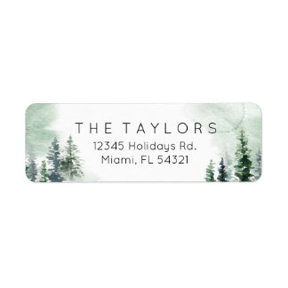 Étiquette Aquarelle Arbre de Noël d'hiver