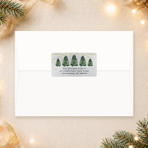 Étiquette Aquarelle Arbre de Noël Ferme Grey Adresse de reto