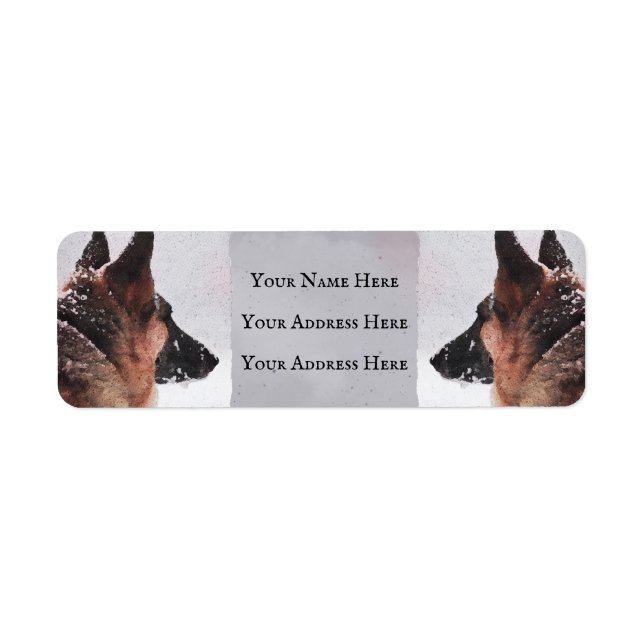 Étiquette Aquarelle bergère allemande en hiver (Devant)