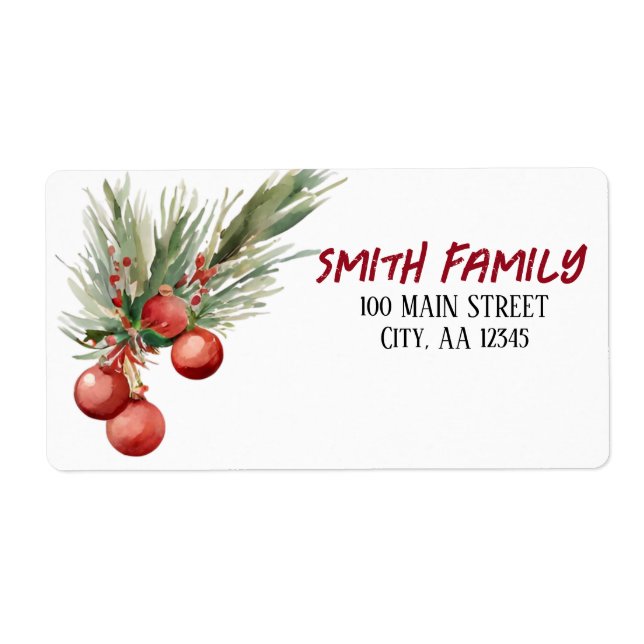 Étiquette Aquarelle Berries de Noël (Devant)