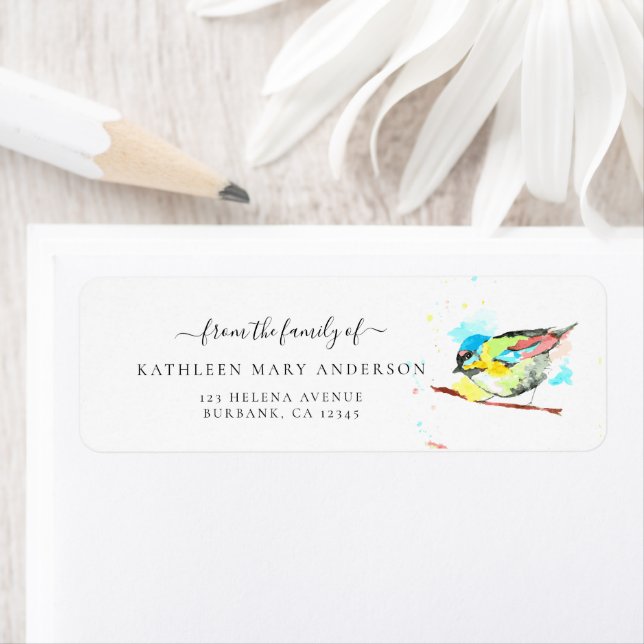 Étiquette Aquarelle Bird In Love Mémoire Funérailles (En situation)