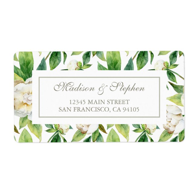 Étiquette Aquarelle blanche et feuille - Mariage (Devant)