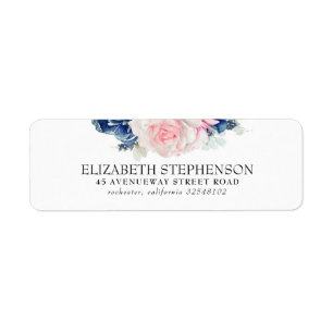 Étiquette Aquarelle bleu et rose Fleurs élégantes