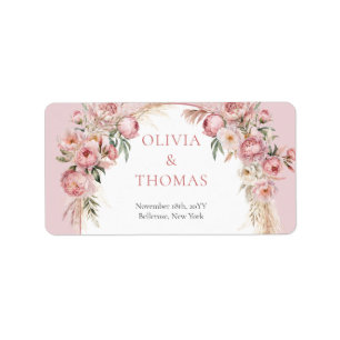 Étiquette Aquarelle bleu rose fleurs boho arche pampas