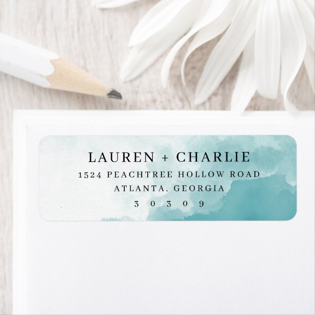 Étiquette Aquarelle Bleu Sérène (En situation)