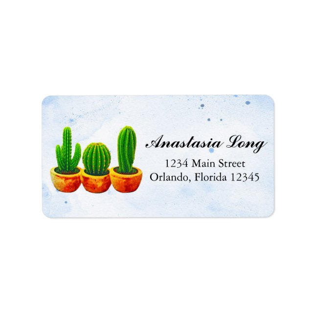 Étiquette Aquarelle bleu vert doux retour Cactus (Devant)