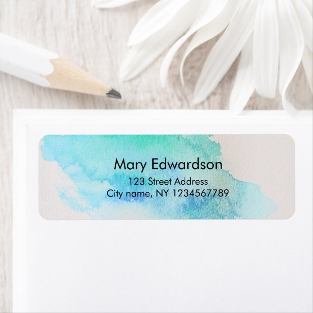 Étiquette Aquarelle bleu vert turquoise splatter adresse de  (En situation)