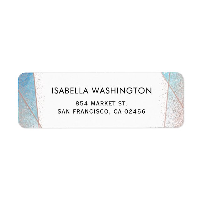 Étiquette Aquarelle bleue et Mariage géométrique Rose or (Devant)