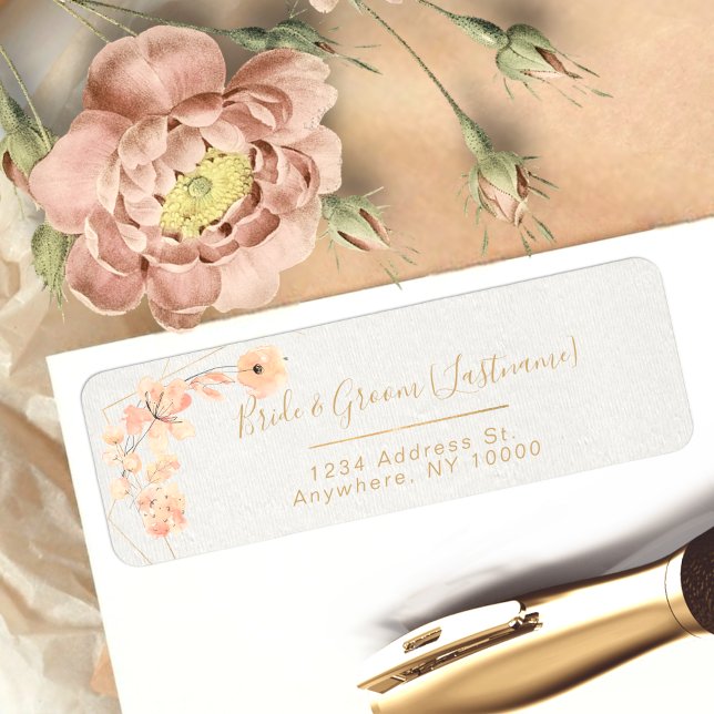 Étiquette Aquarelle Blush & Blooms Floral & Gold Return (Créateur téléchargé)